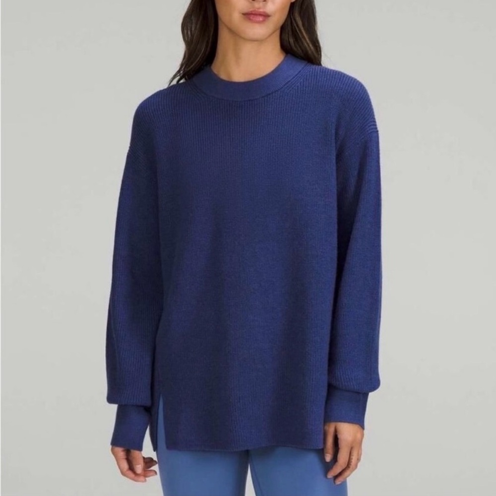 Lululemon Sweater Women's 8 Blue Merino Wool Blend Crewneck Pullover Long Sleeve